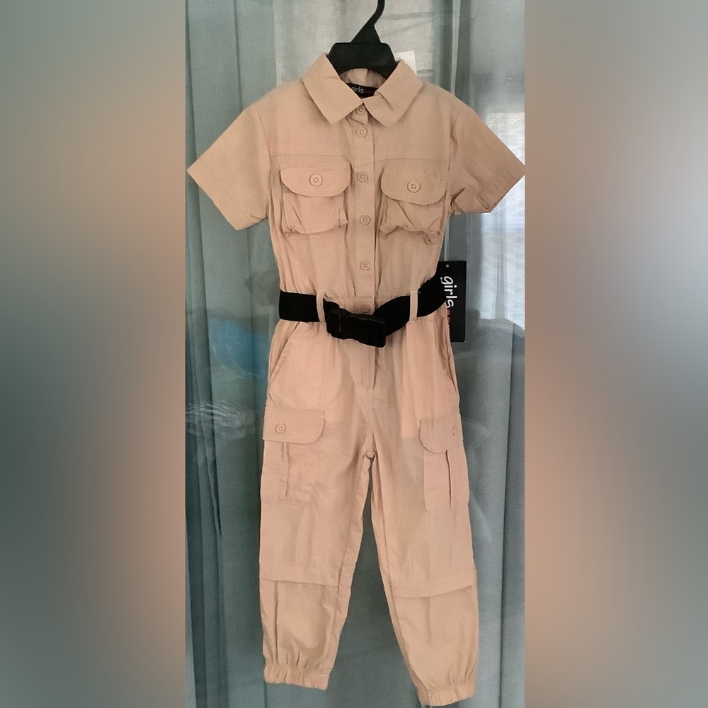 Toddler Girls Nylon Short Sleeve Belted Jumpsuit